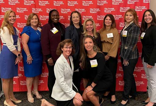 UHS Leaders attend The Forum of Executive Women Annual Leadership Event 2023 L to R (standing) Christine Emmert, Diane Hill Lieb, Taba Pickard, Michelle Carson, Mandy Rook, Jennifer Pasquale, Michelle Bryk, Maria Zangardi (front) Jane Crawford, Jennifer Diasio