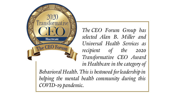 Alan B. Miller Selected by The CEO Forum Group as Recipient of the 2020 Transformative CEO Award in Healthcare